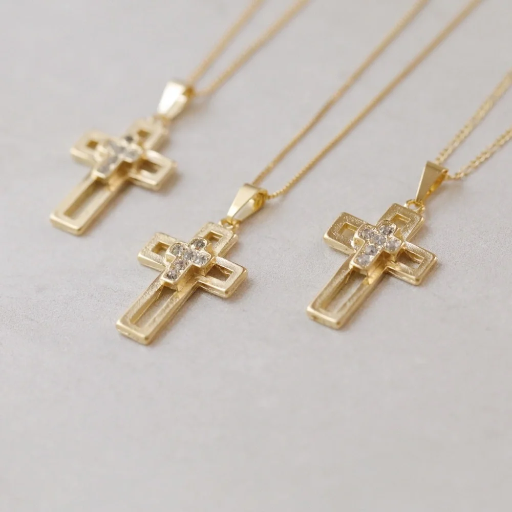 Men’s Crystal Cross Necklace | 18k Gold Filled - Picture 2 of 5